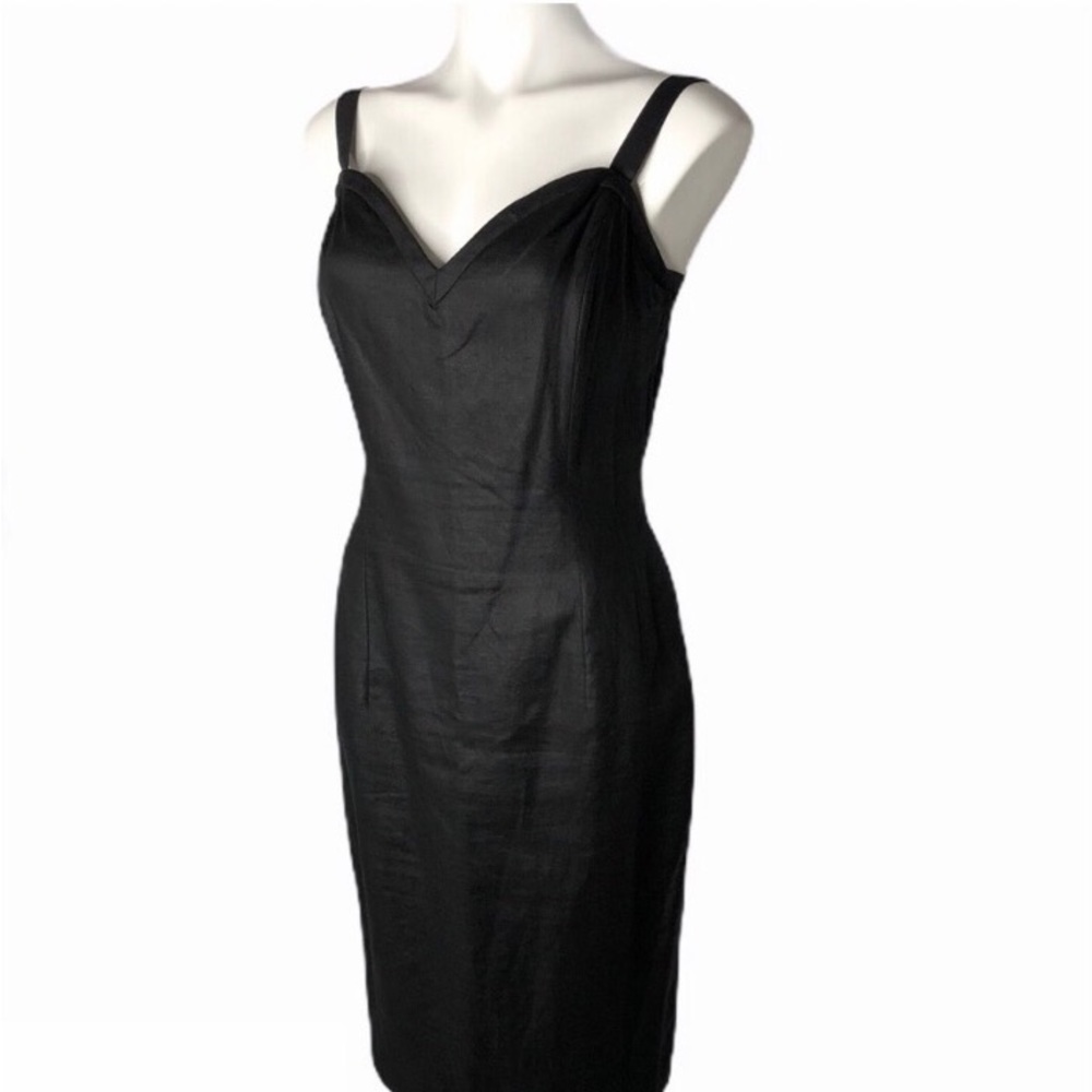Vintage Pia Rucci sleeveless black linen dress size 14 runs small. - Picture 9 of 9